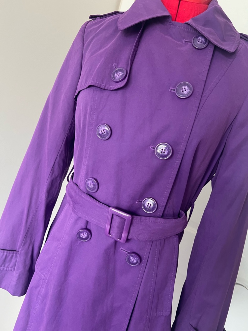 Women's Purple Double-Breasted Belted Trench Coat size S-M